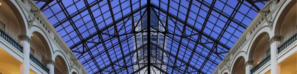 View out the glass ceiling at Waldorf Astoria, Washington DC